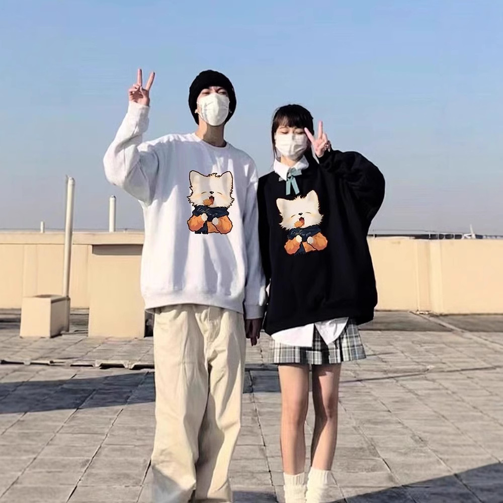 다른 연인 원피스 조끼 2024 새로운 봄과 가을과 겨울 기모 틈새 라운드 목 재미있는 미국인