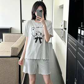 莫代尔夏季新款睡衣短袖短裤简约休闲甜美卡通可爱薄款家居服