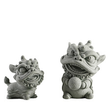 国风招财舞狮家居青砂石瑞兽麒麟鱼缸景观装饰品茶桌动物桌面摆件