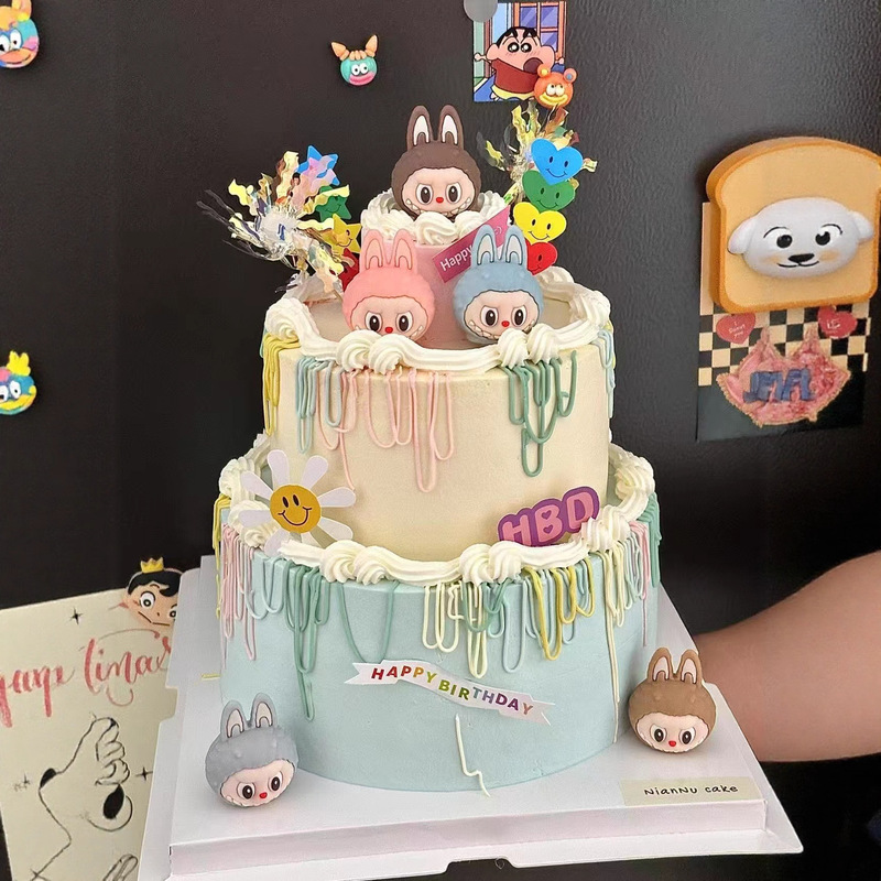网红布布bubu蛋糕装饰摆件可爱彩色小兔子儿童生日派对装扮插件|undefined