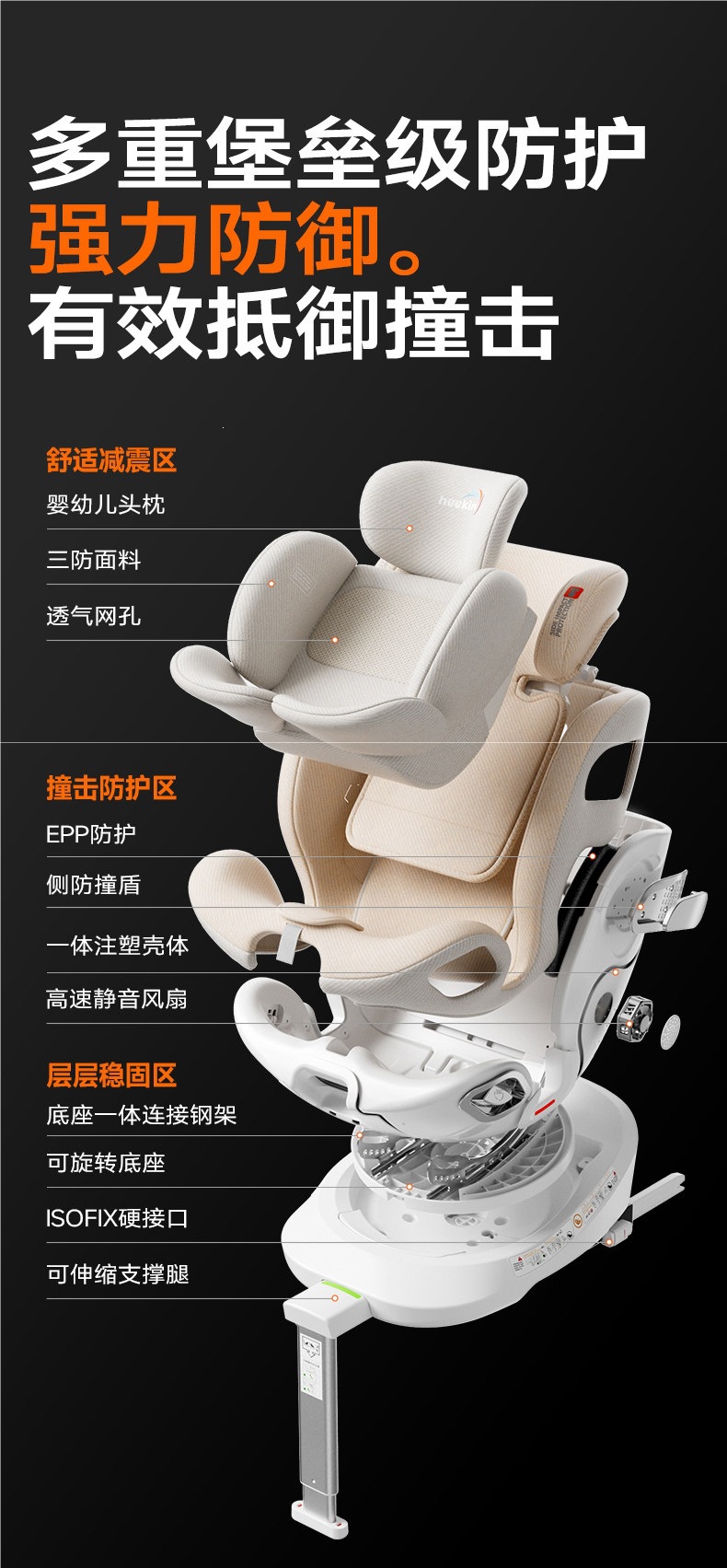 heekin intelligent ventilated car child safety seat for infants and toddlers, suitable for ages 0 to 12, with reclining function