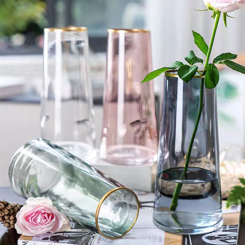 Vaso de estilo nórdico de alto nivel creativo de lujo ligero de vidrio hotel residencial ins Feng Shui cultivar rosa lirio jarrón