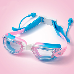 Professional children's swimming goggles for boys and girls waterproof and anti-fog HD earplugs one-piece large and small frame swimming and diving glasses wholesale