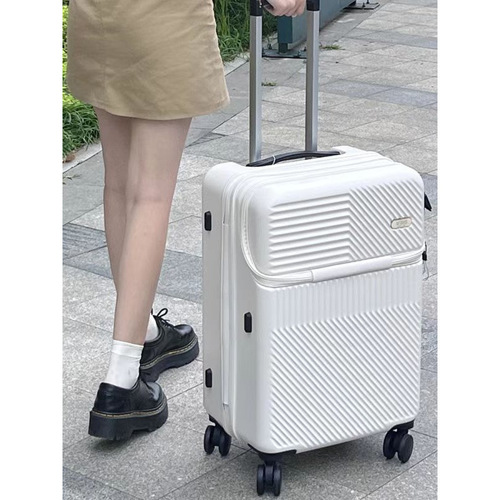 Front-opening pull-along suitcase women's pull-along suitcase men's small lightweight combination lock travel case boarding leather suitcase with zipper