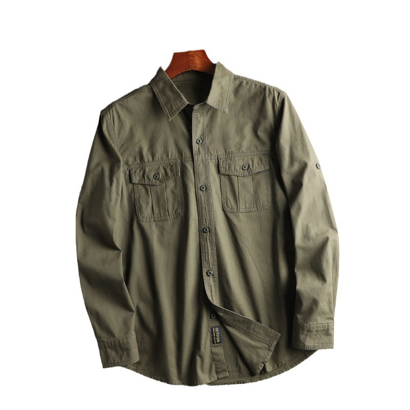 Herramientas de comercio exterior de Europa y Estados Unidos de bolsillo camisa chaqueta hombre camisa de manga larga chaqueta casual suelta chaqueta hombre