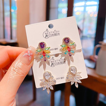 闪亮锆石花朵耳环婚庆晚宴新娘耳饰银针个性生日礼物日韩时尚耳坠