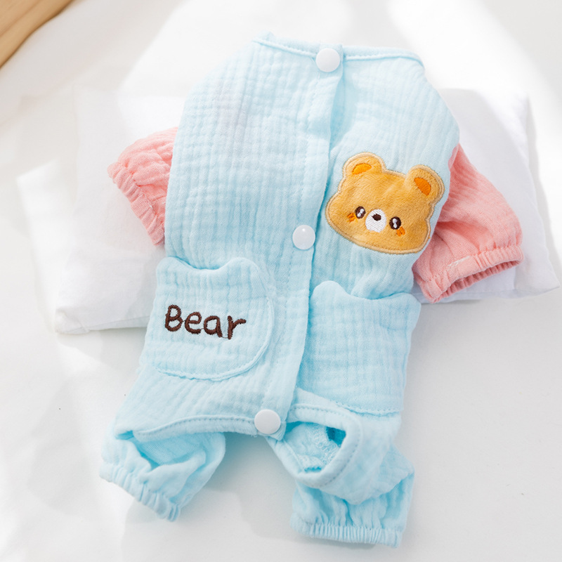 Primavera y verano de doble capa de algodón suave perros de cuatro patas bolsa de abdomen gato ropa de aire acondicionado ropa de casa ropa de mascotas cuatro estaciones