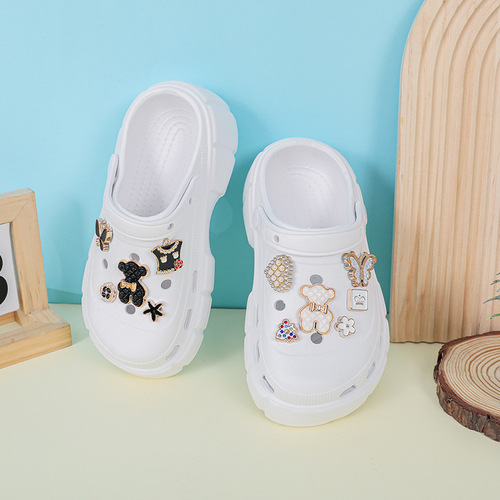 Detachable shoe flower shoe buckle accessory 2024 new hole shoe decoration DIY plaid little bear set