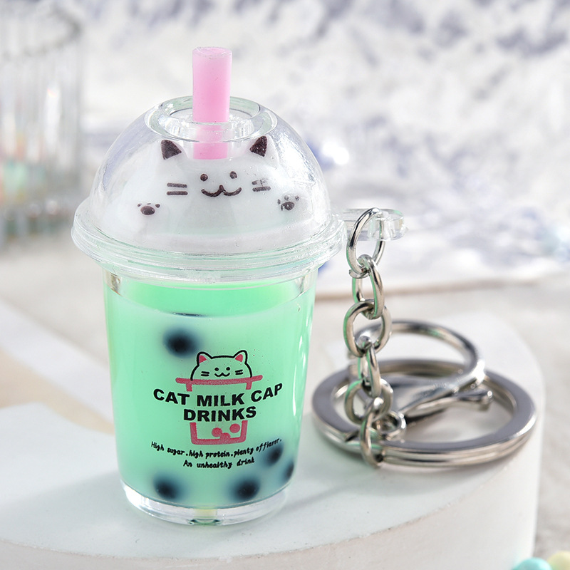 1 Piece Fashion Milk Tea Cat Arylic Unisex Bag Pendant Keychain display picture 2