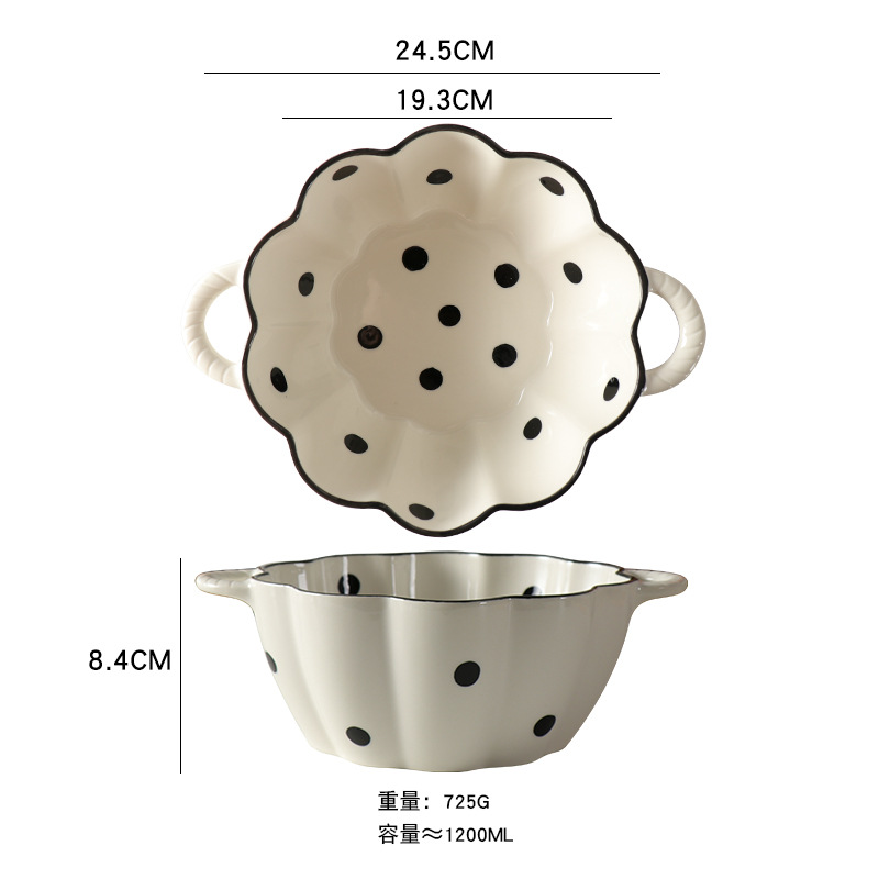 Hepburn Style Household Underglaze Color Simple Style Polka Dot High Temperature Resistant Plates,Bowls,Spoons And Tableware Household Items With High Value