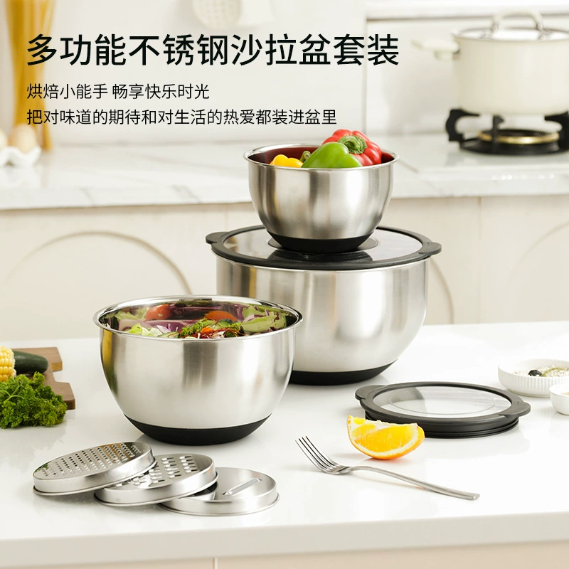 Набор мисок из нержавеющей стали в японском стиле, силиконовое дно, нескользящая миска для салата, миска для взбивания яиц, кухонные принадлежности для выпечки, хит продаж на международном рынке