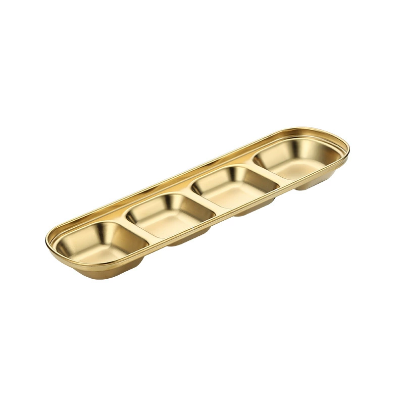 Stainless steel Korean -style dish gold -colored dipped disc hotpot seasoning disc sauce plate barbecue tableware two grid three grids and four grids