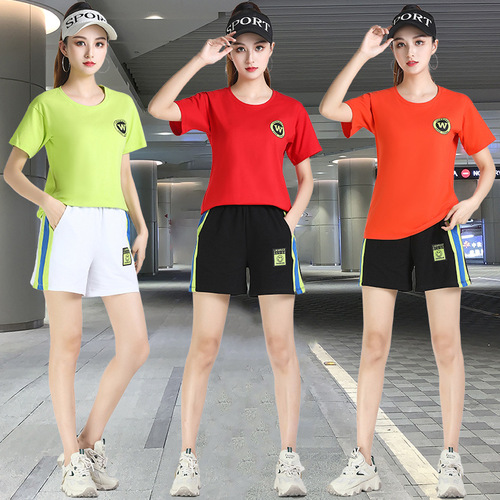 Women's Summer Square Dance Costume Short Sleeve Short Shorts Pure Cotton Sports Casual T-Shirt Fashion Sports Two-Piece Loose