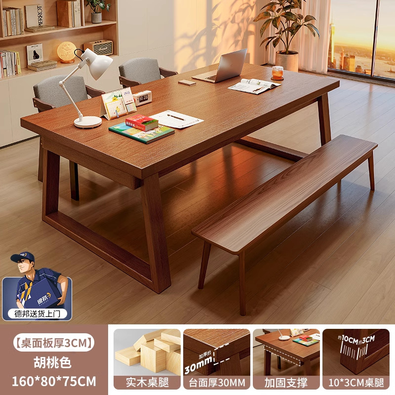 Escritorio de madera maciza para la sala de estar, escritorio largo grande, escritorio de oficina en el hogar, banco de trabajo largo, combinación de mesa y silla moderna de lujo ligero