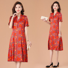 厂家直销杭州真丝大码显瘦连衣裙2024新款夏季遮肚桑蚕丝妈妈裙女