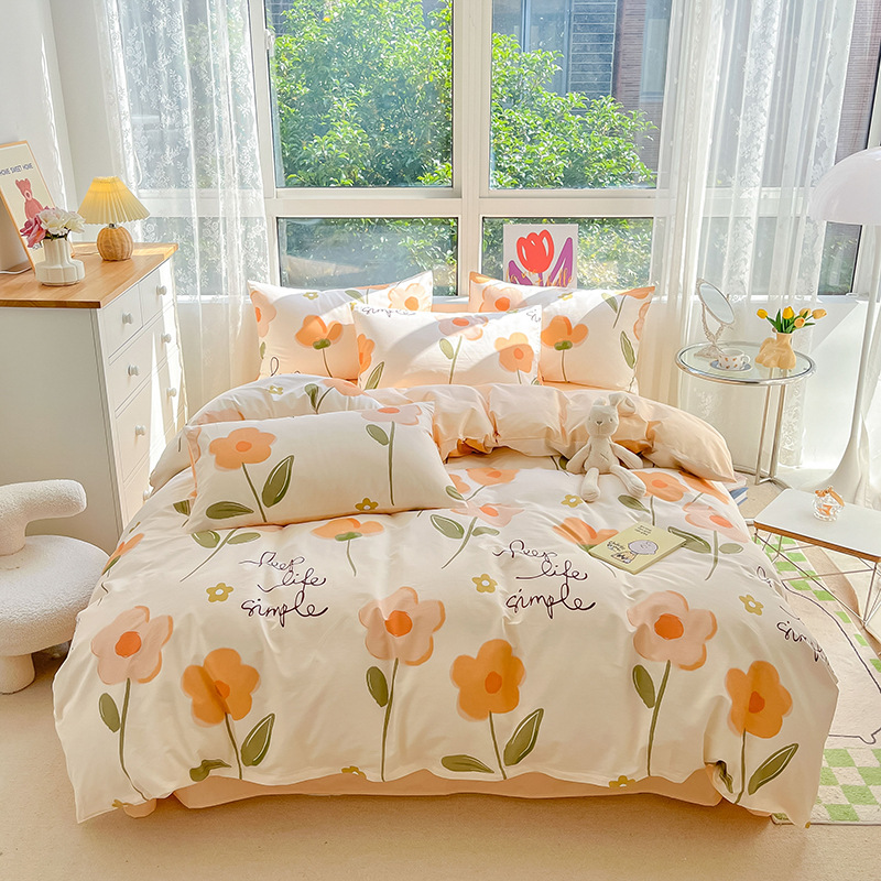 Cuerpo de algodón de cuatro piezas de amor, cama de cama, cama de cama, dormitorio de estudiantes, ropa de cama de tres piezas.