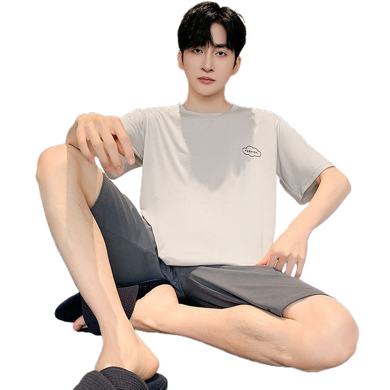 남성 잠옷 여름 반팔 모달 아이스 실크 얇은 플러스 사이즈 캐주얼 심플 여름 남성 홈웨어 세트