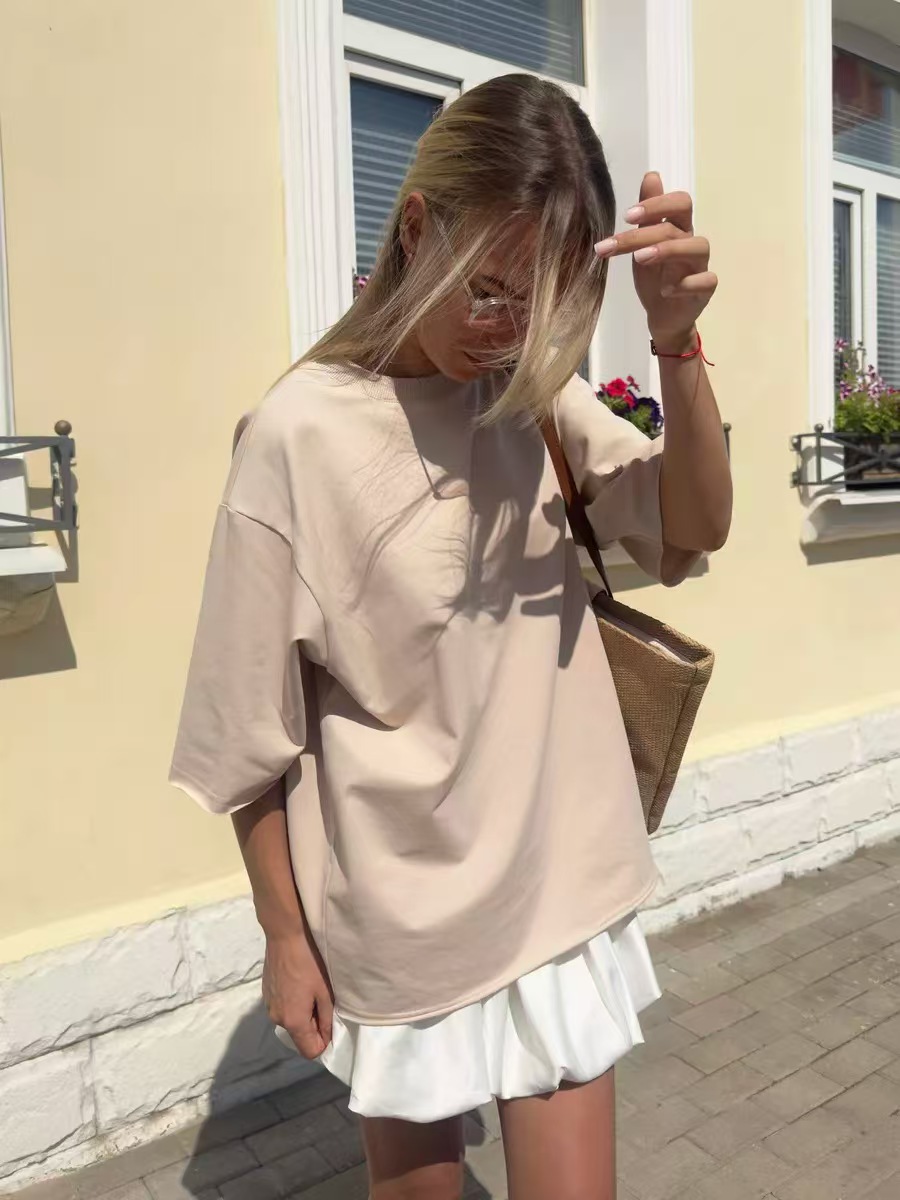 Summer solid color cotton brand short sleeve T-shirt for leisure