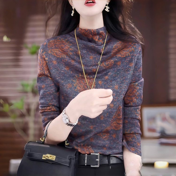 A generation of 2024 autumn and winter new semi-high collar double-sided velvet bottoming shirt women's semi-high collar warm coat