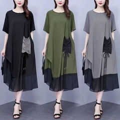ワンピースは太って大きいサイズの婦人服の200斤の太っているmmの夏はやせて肉を隠して腹の太っている人の中の長いスカートを覆います。
