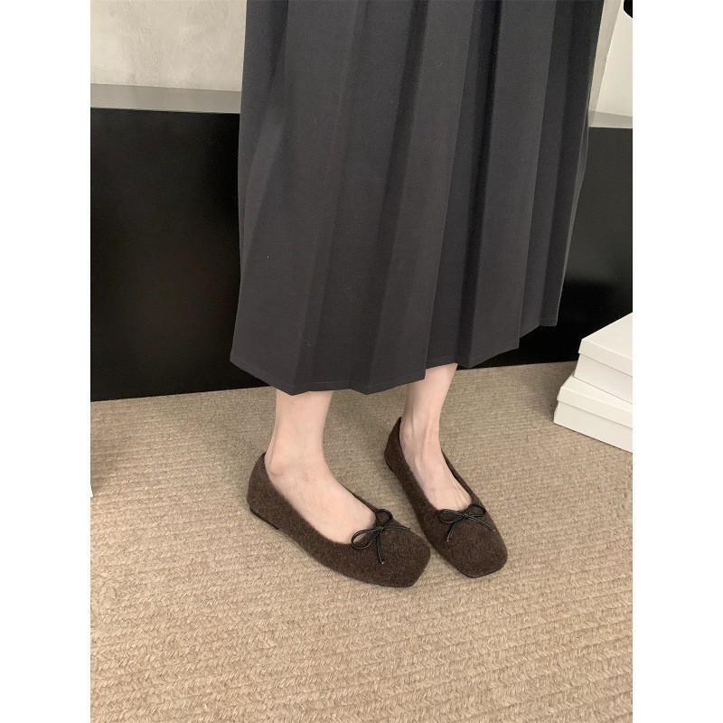 温柔晚晚风妮子浅口小单鞋2025春秋冬季蝴蝶结软底方头豆豆鞋瓢鞋|undefined