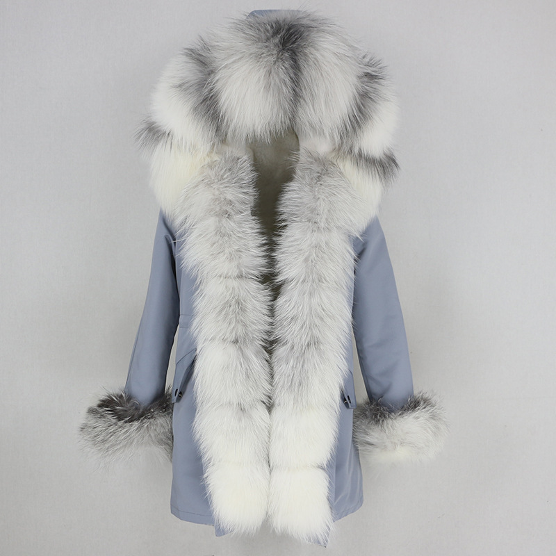 Damenbekleidung Winterparka für Damen mit abnehmbarem Fuchspelzkragenfutter Modischer warmer Damenmantel mittlerer Länge_voghion.com