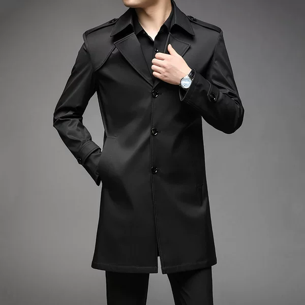 Men's Windbreaker Autumn and Winter Cotton Warm Non-ironing Casual Coat Mid-length Jacket Business High-grade Jacket