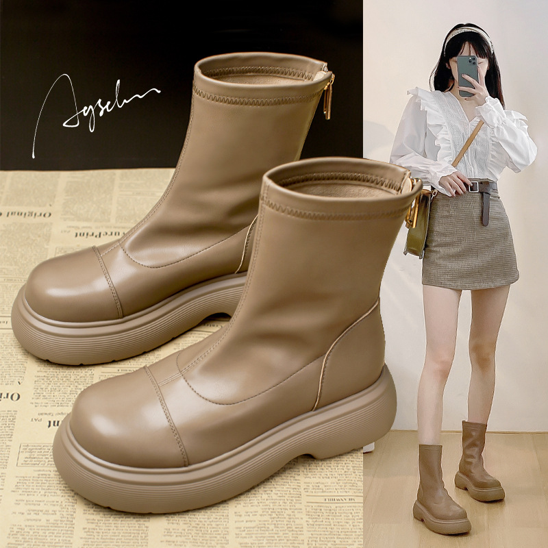 Augu Shiden 마틴 부츠 여성 2025 새로운 가을 캐주얼 스타일 첼시 굴뚝 짧은 부츠 봄, 가을 슬림 부츠