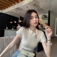 【原版面料，天猫品质】中式国风盘扣短袖T恤中式女装粉色小个子