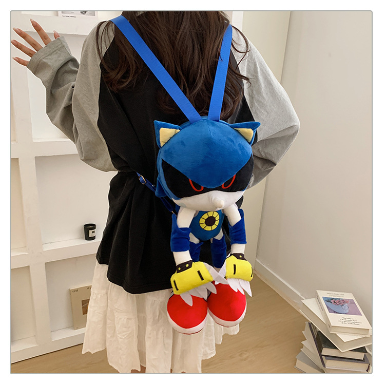 Sonic plush toy bag, cute cartoon toy double backpack, street fashion casual gift, available for dropshipping