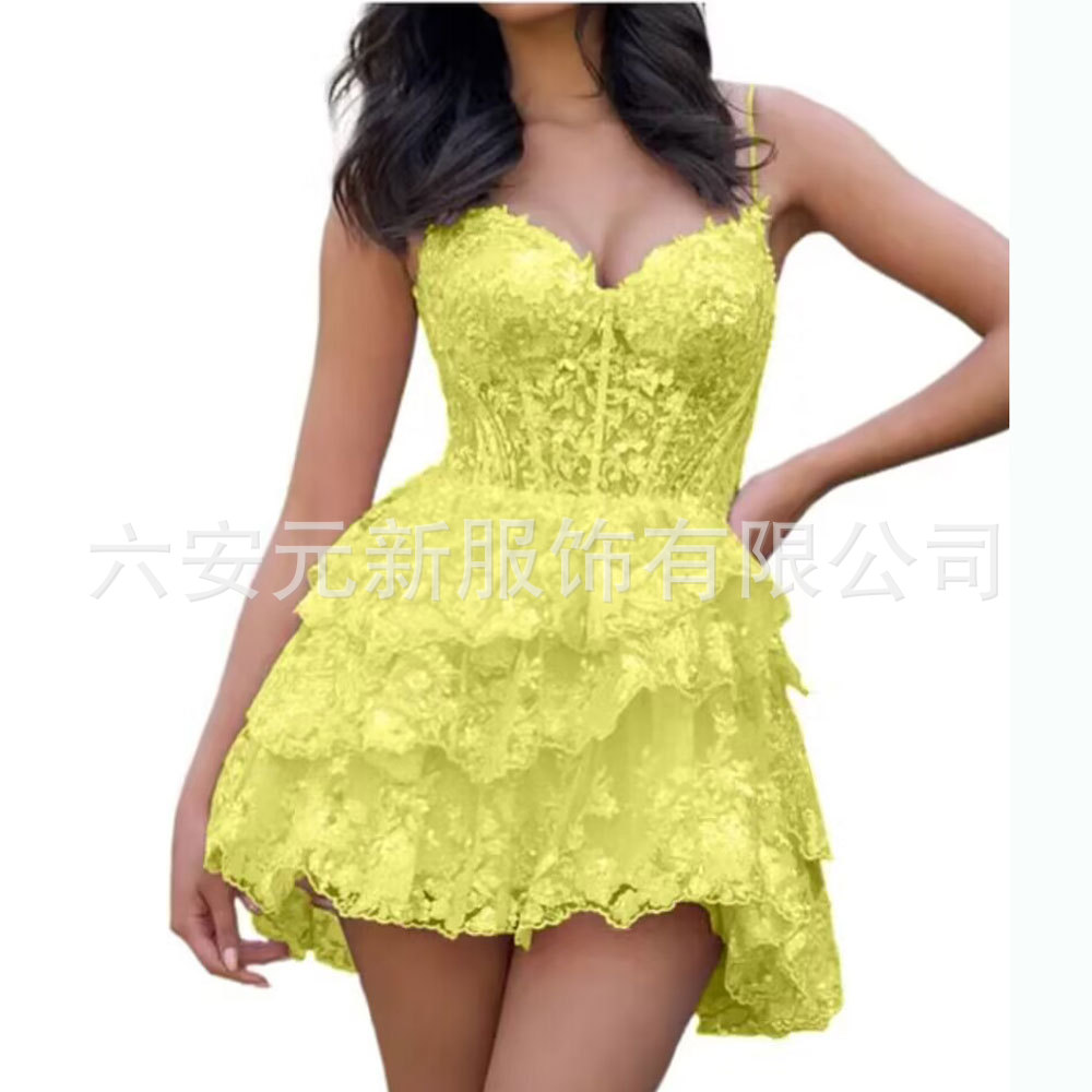 Europa y América del Comercio Exterior Amazon AliExpress estación independiente deseo lentejuelas de encaje apliques pequeña falda banquete vestido la liga