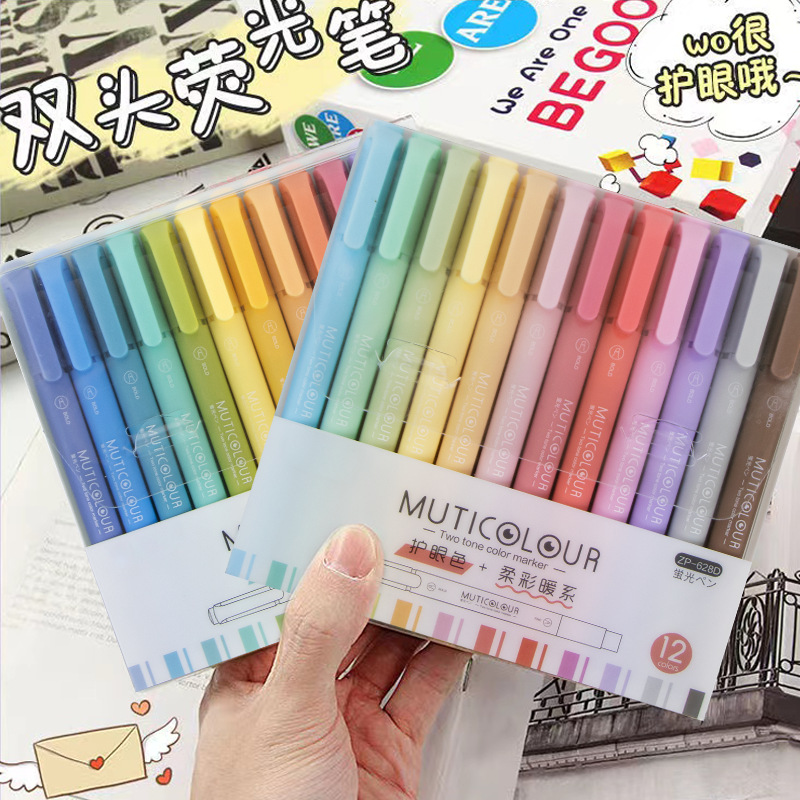 Nueva pluma fluorescente de doble cabeza de color pluma de marcado de color retro para estudiantes macaron Morandi pluma de marcado de color claro de gran capacidad