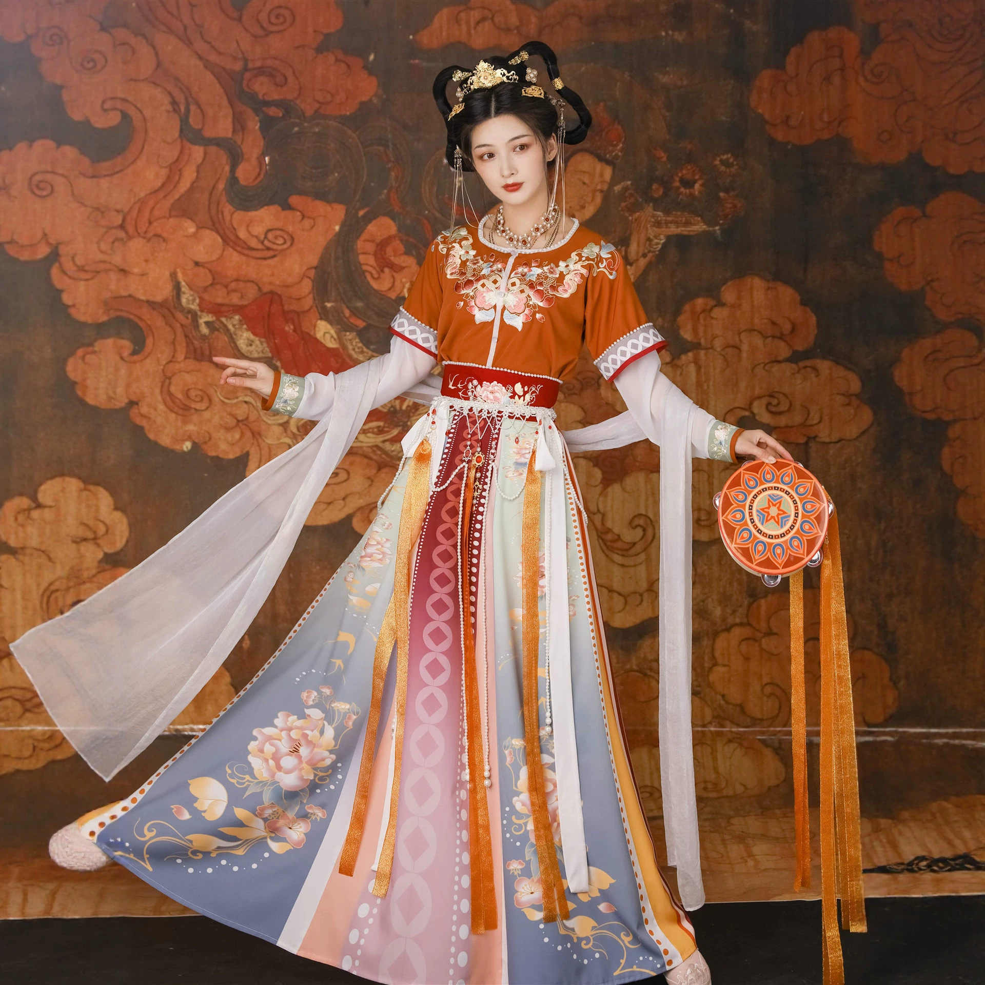 Han Yu Kui [Xiaoyao Fu] Hanfu Women's Original Chinese Style Three-Piece Set with Tanling Collar and Waist, Suitable for Daily Use, Dunhuang Style, Spring/Summer