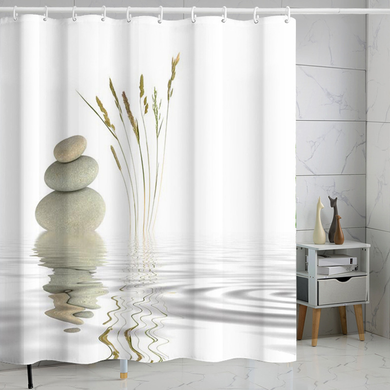 Amazon Explosive Stacked Zen Stone Pebble Digital Printing Polyester Waterproof Shower Curtain Amazon Explosive Stacked Zen Stone Pebble Digital Printing Polyester Waterproof Shower Curtain