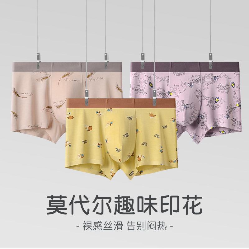 Trendy Brand Printed Men's Underwear Modal Bacteriostatic Inner Underwear Four-Corner Boys Cartoon Cute Boyfriend Shorts