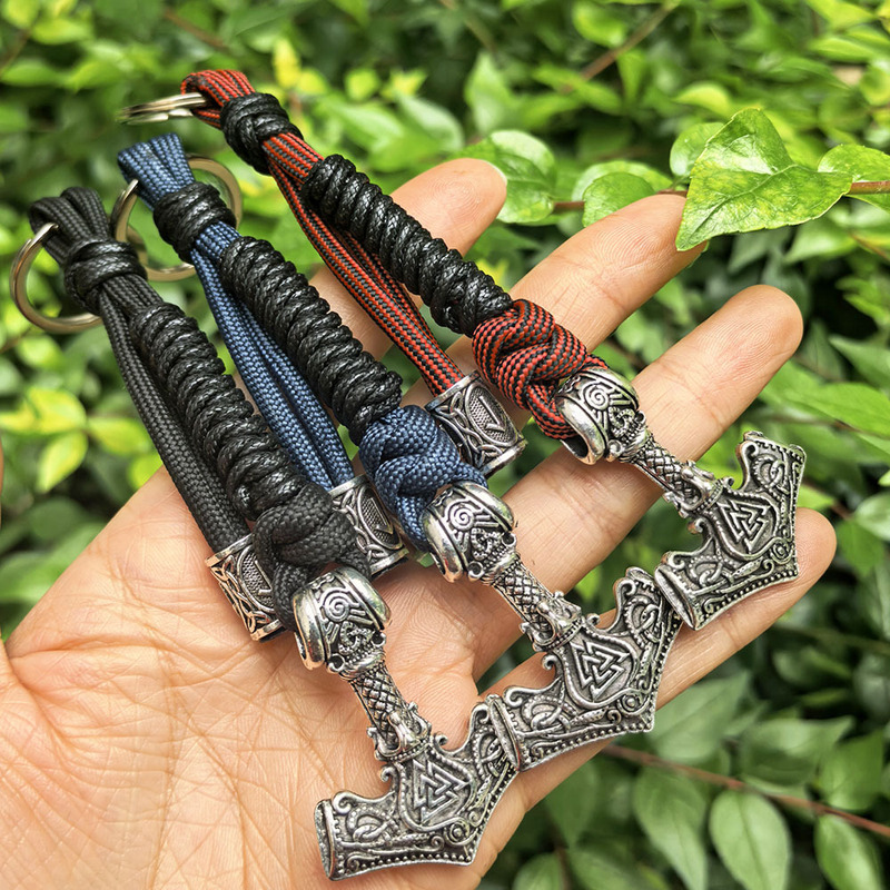 Cross-Border Alloy Viking Thor's Hammer Odin Celtic Knot Rune Handmade Keychain Key Ring
