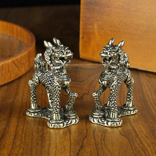 黄铜麒麟桌面摆件复古创意纯铜麒麟一对装书房客厅装饰品礼物批发