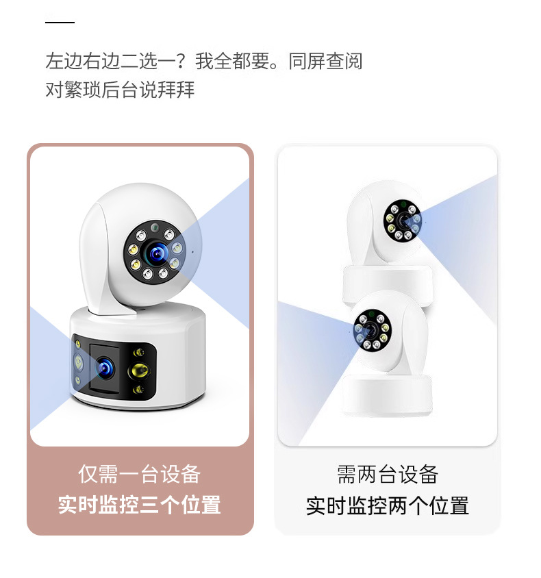 360度高清夜视全彩三画面监控摄像头