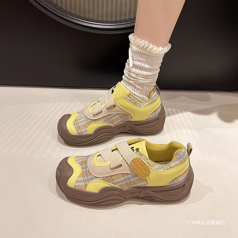 Autumn universal two-tone sneakers platform with velcro for leisure