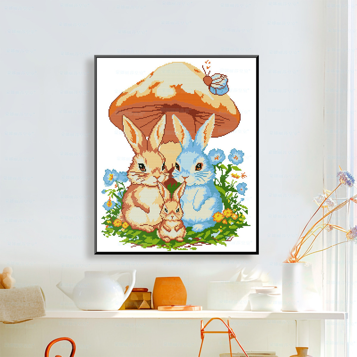 Estilo transfronterizo Mona Lisa Royal Cross Stitch Rabbit Family Dormitorio Estilo cálido Punto de cruz Bordado a mano image 6