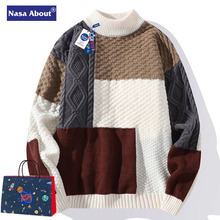 NASA秋冬季男士毛衣加绒加厚款青少年学生半高领打底针织衫保暖