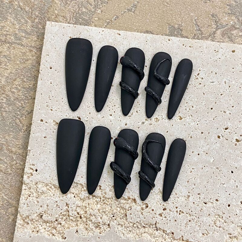 [Black Snake] Nail Art Pure Handmade Original Design Wear Armor Temperament Frosted Bright Face National Style Simple Three-dimensional Style