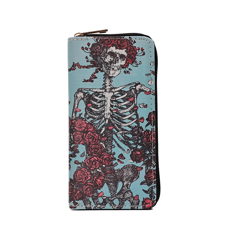 Wallet Women's Long New Zipper High-End Pu Card Holder Leather Clutch Wallet Skull Print Women's Wallet Wallet Women's Long New Zipper High-End Pu Card Holder Leather Clutch Wallet Skull Print Women's Wallet