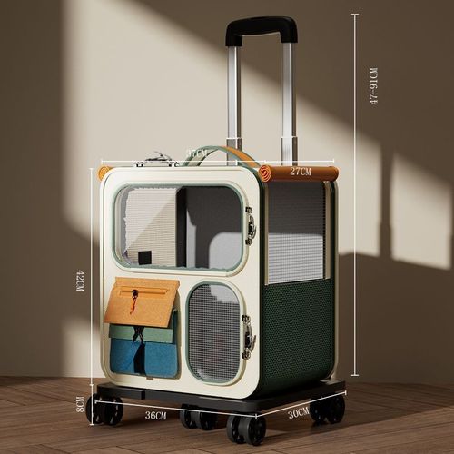 Cat backpack large capacity suitcase for multiple cats, pet portable cat multi-functional wheel pull-along suitcase transparent backpack