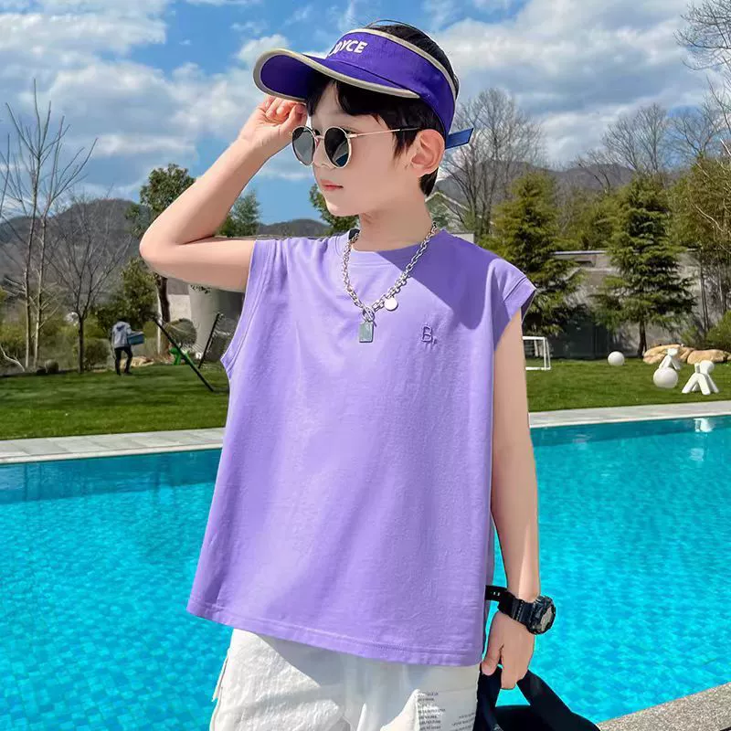 2025 новых стильных жилетов без рукавов для мальчиков и девочек, детская одежда, летняя верхняя одежда для спорта и отдыха, универсальная, тонкая и свободная.