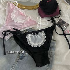 甜美少女洛麗塔日系本命年紅色內褲女蕾絲低腰性感綁帶三角內褲女