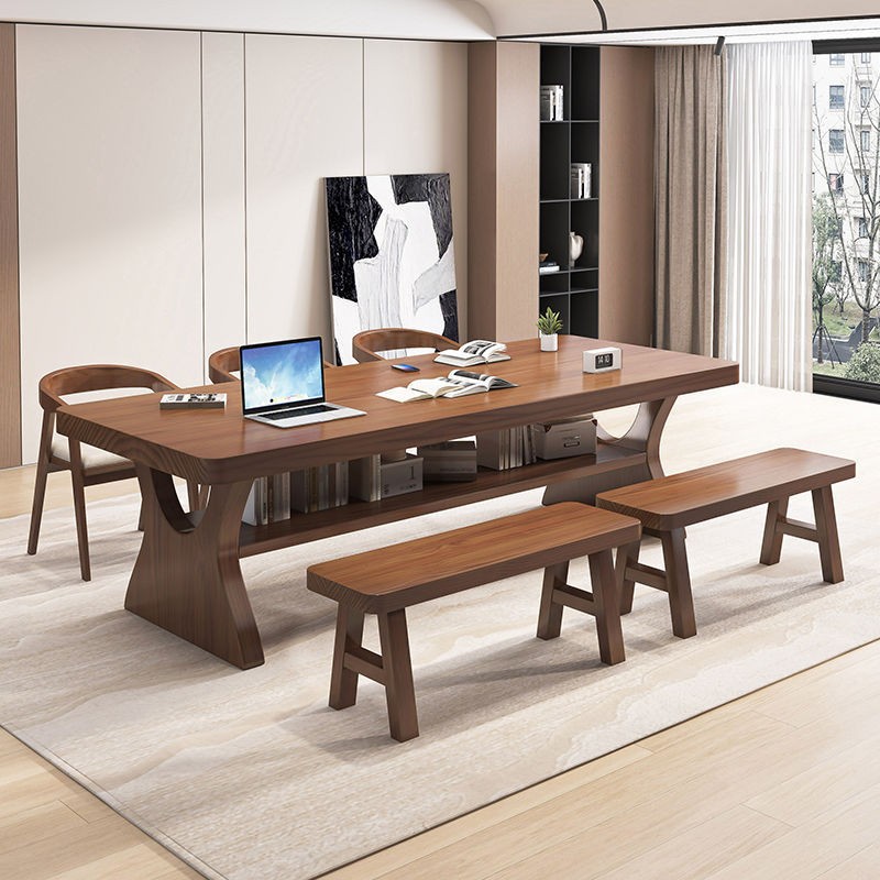 Solid Wood Desk and Dining Table Integrated Home Living Room Rectangular Large Desk Leisure Reading Student Study Table