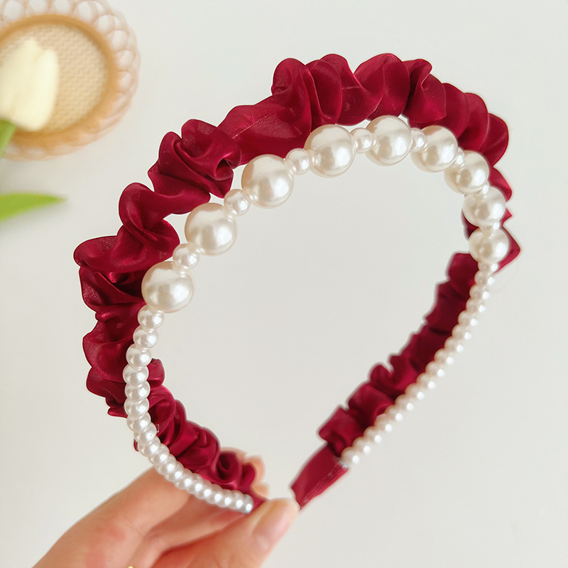 Fashion Solid Color Cloth Pearl Hair Band 1 Piece display picture 5