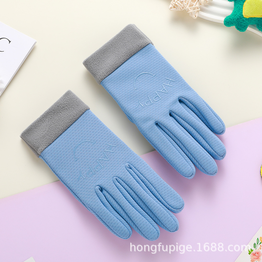 Guantes para niños de otoño y invierno para montar al aire libre con vello a prueba de viento y frío para hombres y mujeres con dedos enteros lindos guantes de motocicleta calientes