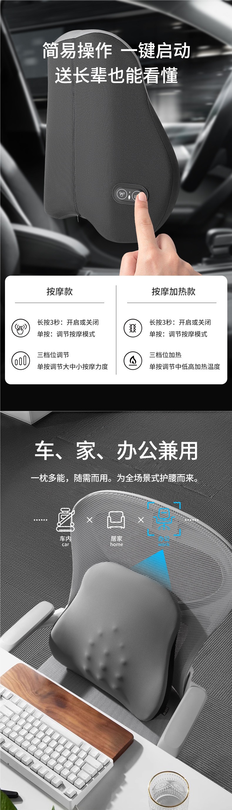 Car electric massage lumbar support cushion for drivers, car lumbar support for driving seat backrest